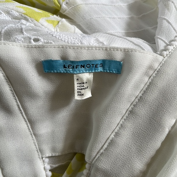 ANTHROPOLOGIE LEIFNOTES Yellow Bird Print Midi Patchwork Eyelet Lace Boho Dress - Picture 12 of 13